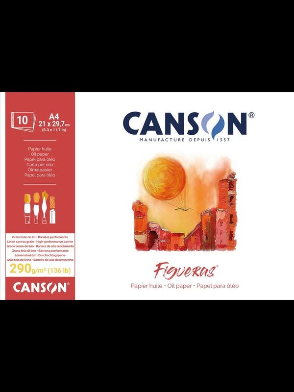 Альбом для масла и акрила Figueras 290 г/м², A4 21х29.7 см, склейка с одной стороны в полиэтиленовой пленке 10 л, белый, Canson, C31085P001