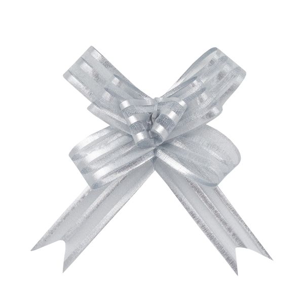 Бант-бабочка для упаковки подарка ⌀7 см, ширина ленты 1,7 см, 10 шт, 07 серебряный