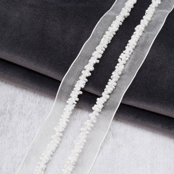 Кант отделочный на сетке с бисером 15 мм / 41.14 метра, белый, 3Al294