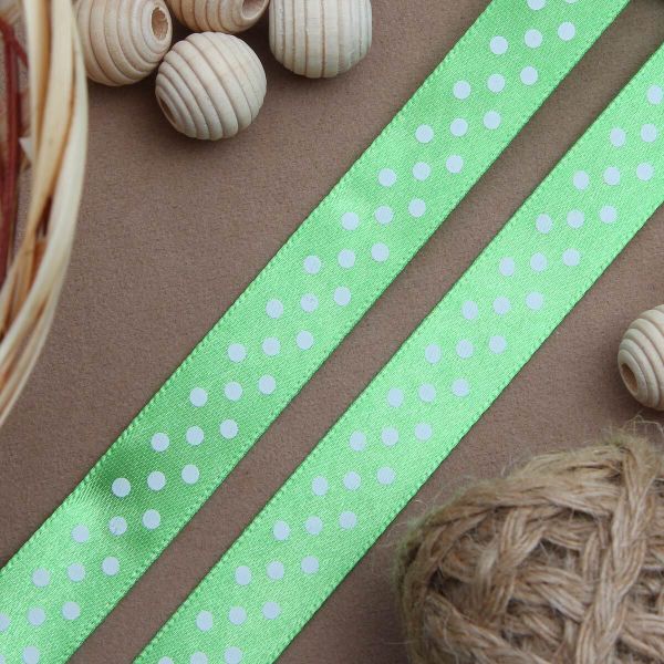 Лента атласная в горошек 15.0 мм / 3 метра, зеленый, Globus