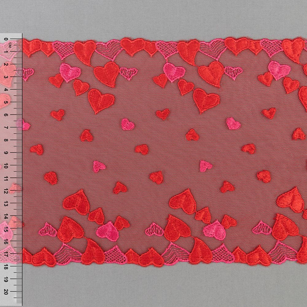 Кружево на сетке широкое 180 мм / 14±0.2 м, Турция, красный, Gamma GCKM-180-17