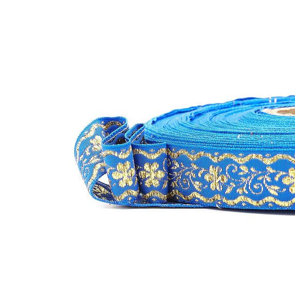 Лента (тесьма) жаккардовая 24.0 мм / 25±1 метров, с метанитом рис. 9016 (синий/золото) С1857Г17