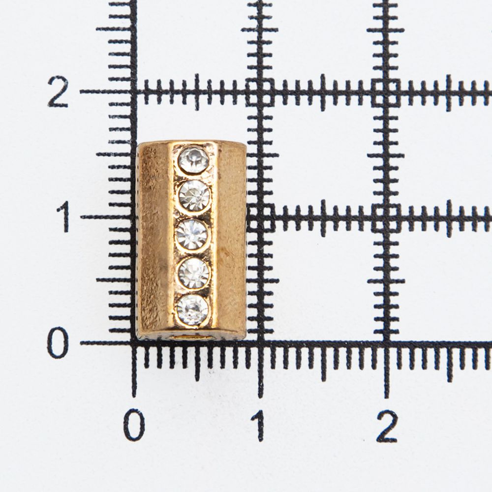 Наконечник для шнура металл цилиндр со стразами ⌀3,5/7 мм, 15,5х8,5 мм (золото), 20 шт