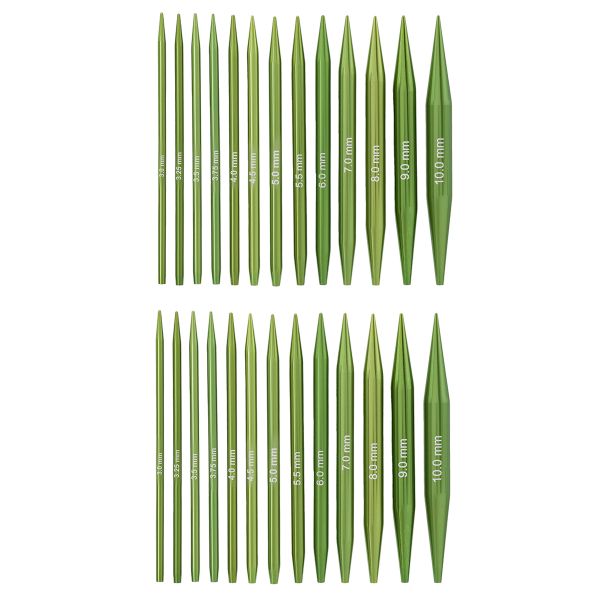 Набор съемных спиц для вязания 10см, 13 размеров (3мм-10мм), цв. зеленый, алюминий