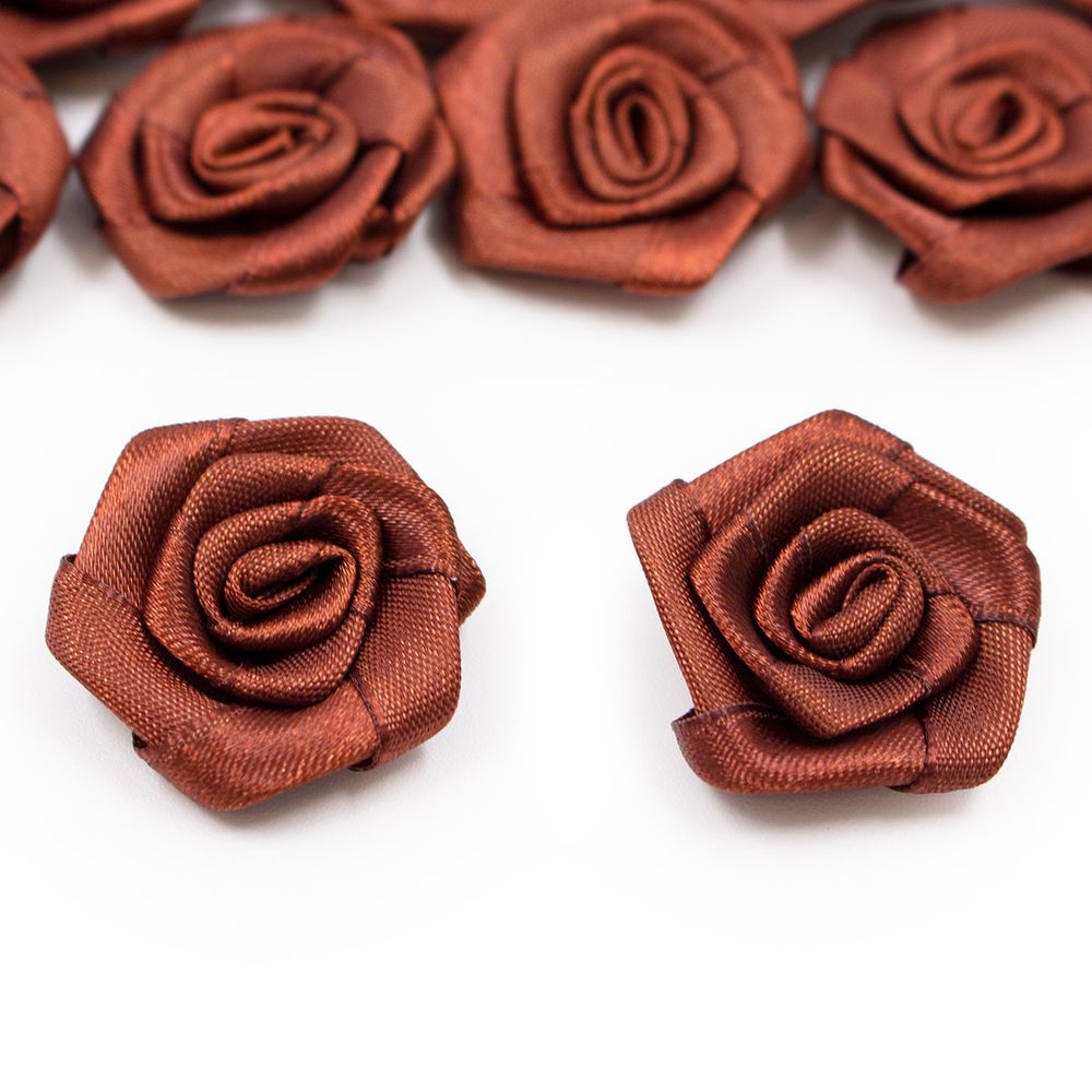 Цветок пришивной атласный Роза 30 мм, 869 коричневый, 1 шт