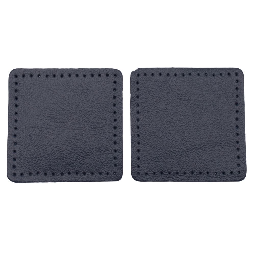 Заплатки пришивные из кожи, квадрат 6см с перфорацией, 2 шт, 100% кожа, 05 темно-синий, 9112