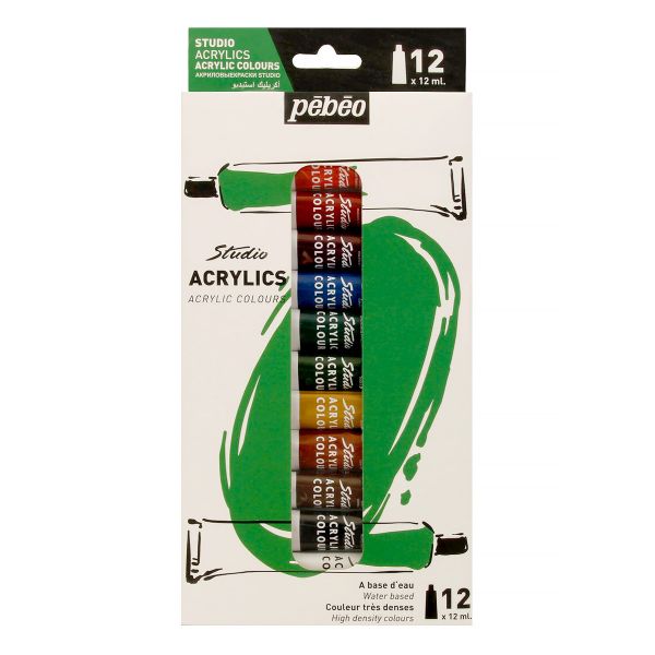 Краска акриловая набор Studio Acrylics 12 цв. 12 мл, Pebeo