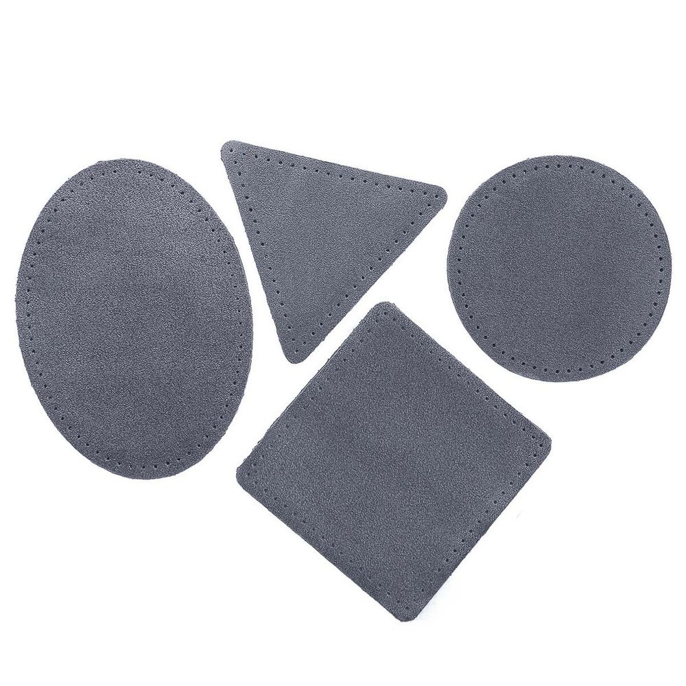 Набор заплаток пришивных из замши, круг, квадрат, треугольник, овал 8см, с перфорацией, 4 шт (26 серый), 59743