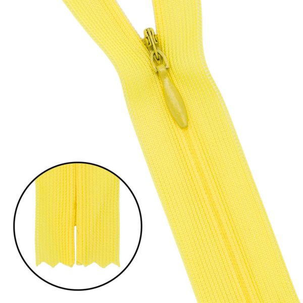 Молния потайная (скрытая) Т3 (3 мм) 1 зам., н/раз., 50 см, нейлон, F110 желтый, 10 шт