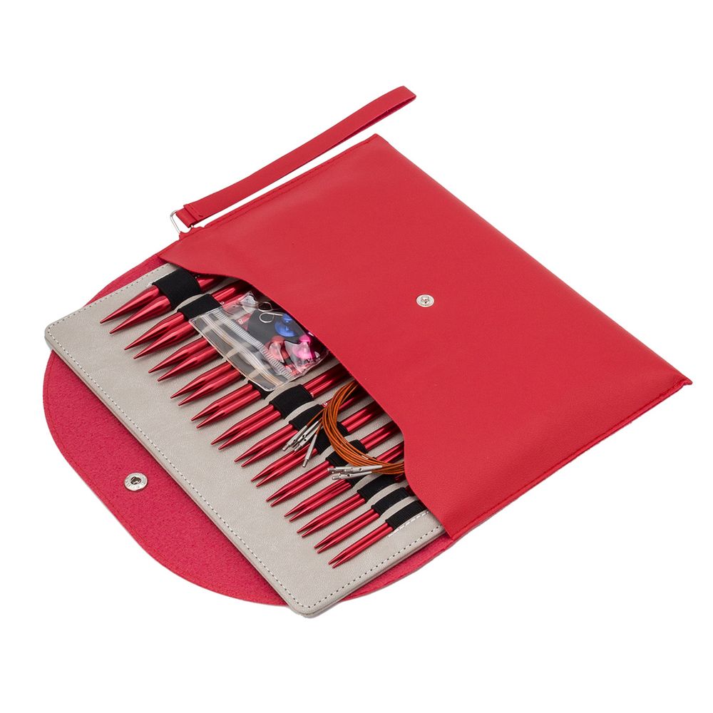 Набор съемных спиц для вязания 10см, 13 размеров (3мм-10мм), цв.красный, алюминий