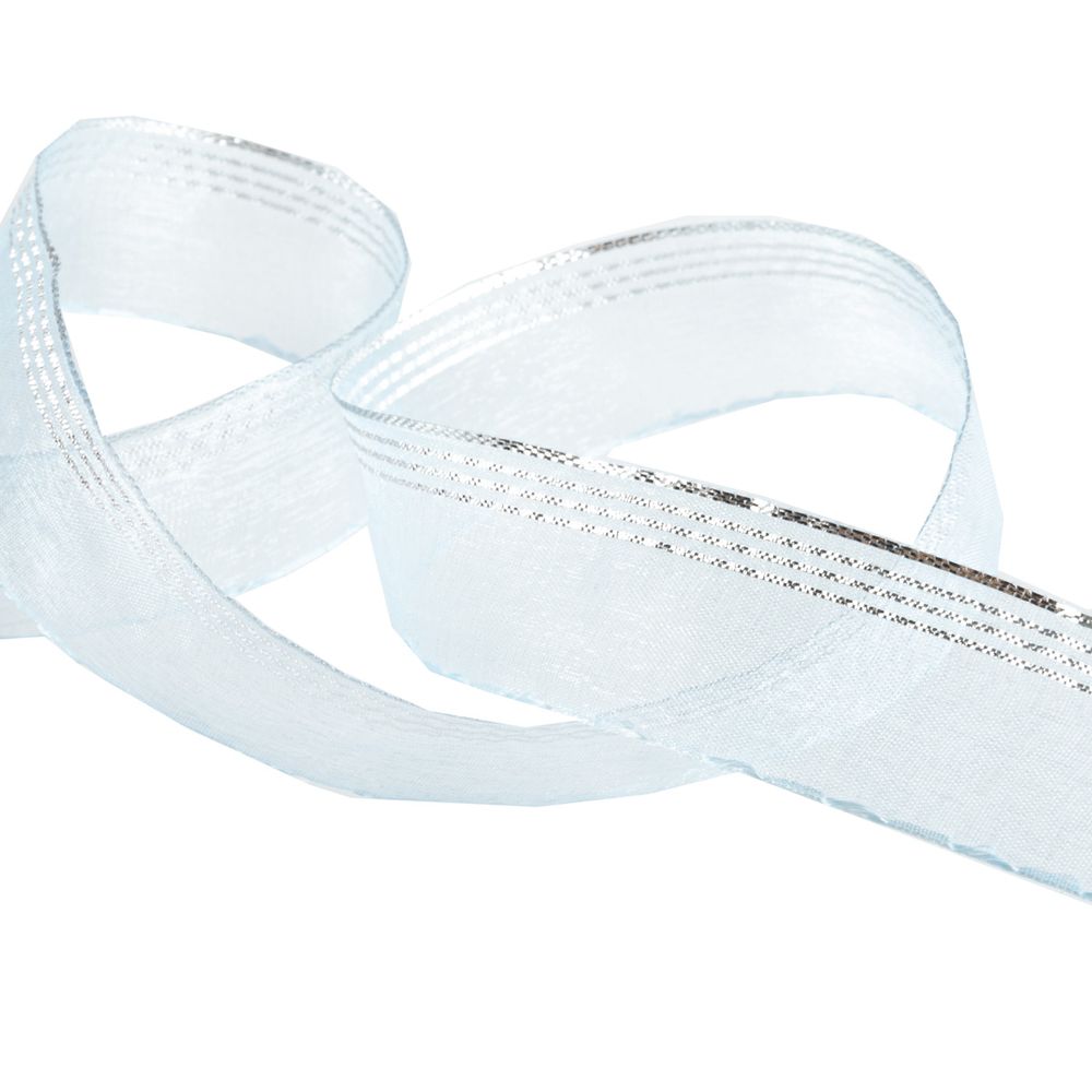 Лента капроновая (органза) 25.0 мм / 25 метров, 088 небесно-голубой/серебро, Blitz ORT-25