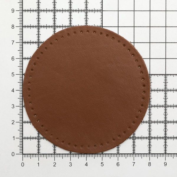 Заплатки пришивные из кожи, круг ⌀8см с перфорацией, 2 шт, 100% кожа, 02 светло-коричневый, 9121