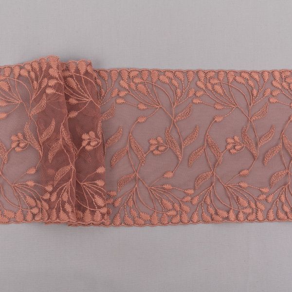 Кружево бельевое эластичное 170 мм / 3±0.2 метра, на сетке, Турция, бежевый, Gamma GKME-17002