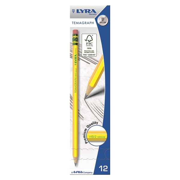 Карандаш чернографитный TEMAGRAPH заточенный ТМ (HB) 12 шт, HB, Lyra L1140100