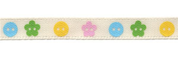 Лента атласная с рисунком 6.0 мм / 22.8±1 метра, B1/075 пуговки/кремовый, Gamma ALP-064