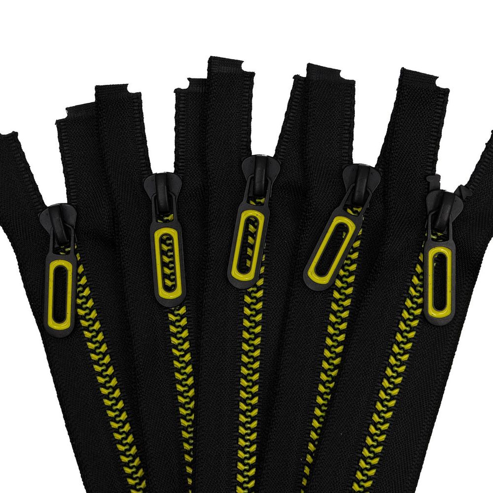 Молния трактор Т5 (5 мм) 1 зам., разъем., 60 см, декор. звено, черный / 228 желтый, 5 шт