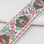 Лента (тесьма) жаккардовая 32.0 мм / 25±1 метров, рис. 9581 Гжель, (4 белый/красный/зеленый) С1853Г17