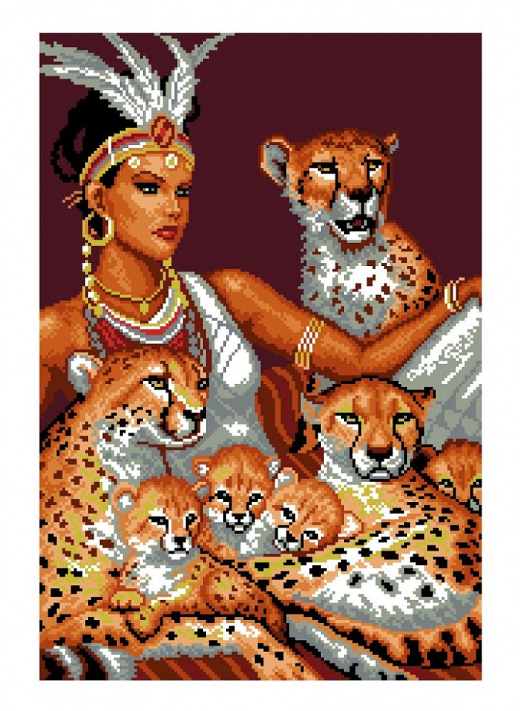Рисунок на канве Матренин Посад 37х49 - 0423 Девушка с гепардами