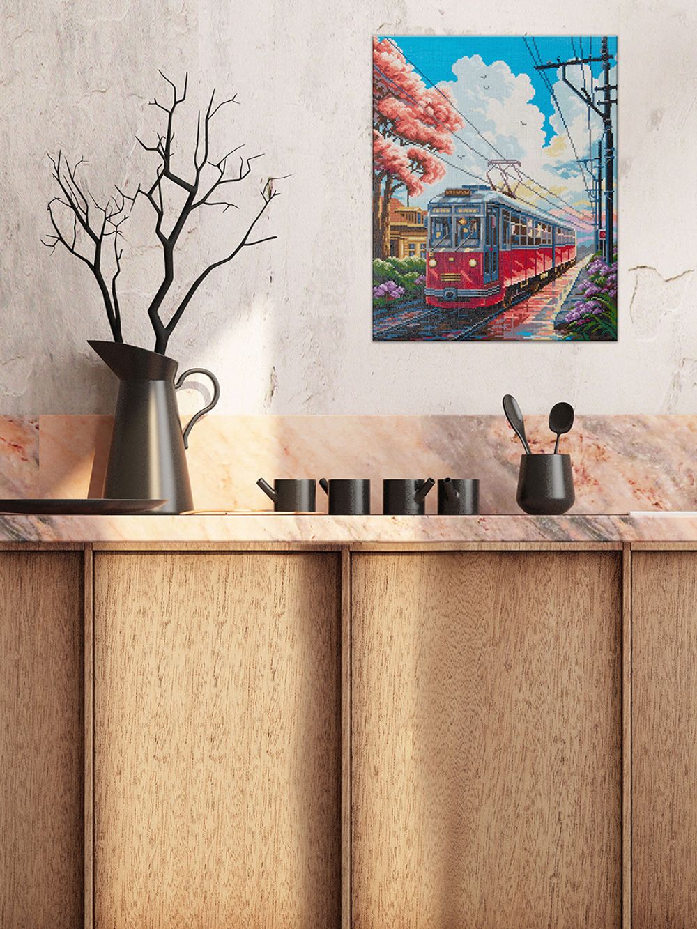 Кристальная (алмазная) мозаика Фрея ALPD-286, на подрамнике, Трамвай, 40х50 см