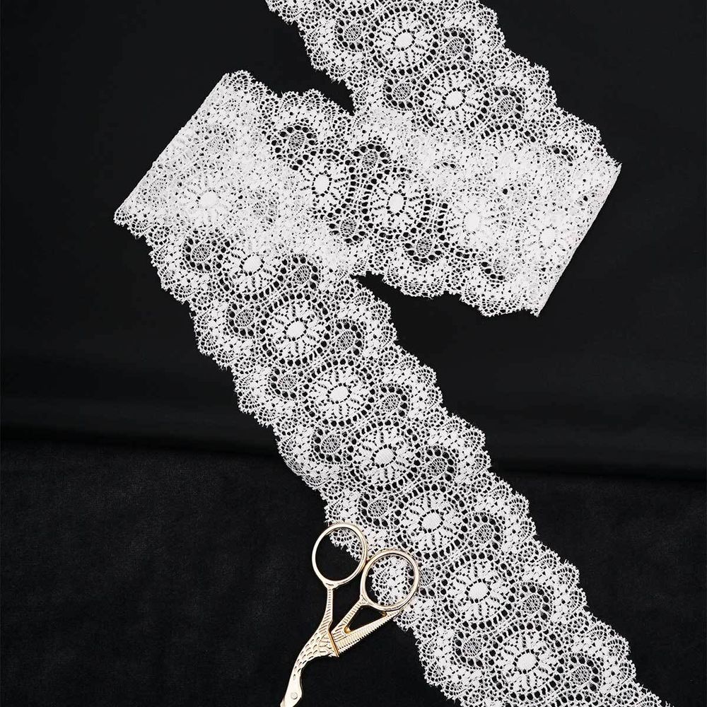 Кружево эластичное (стрейч) 80 мм / 13.72 метра, белый, 3AR3777