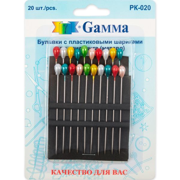 Булавки для квилтинга острые, 20 шт, сталь, Gamma PK-020