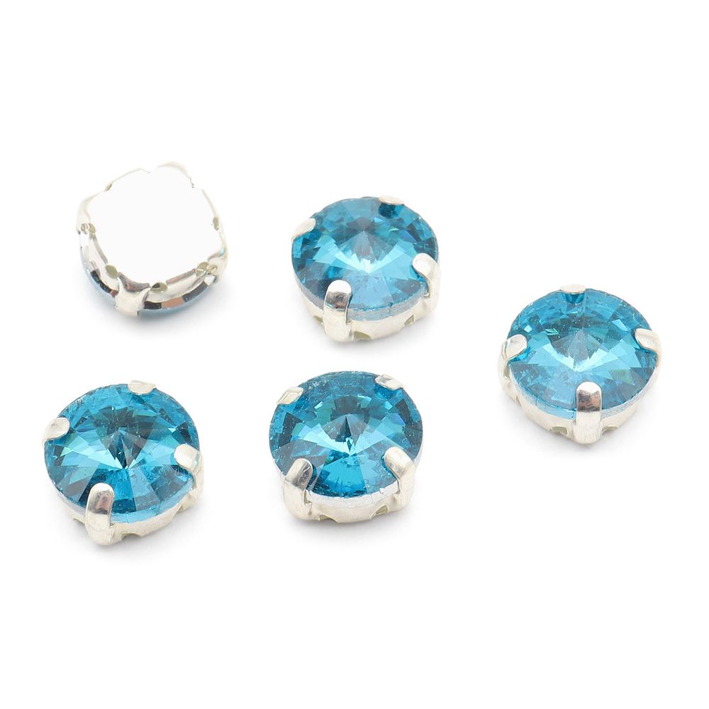 Хрустальные стразы в цапах круглой формы, голубой 10 мм, 5 шт. Astra&Craft, РЦ013НН10