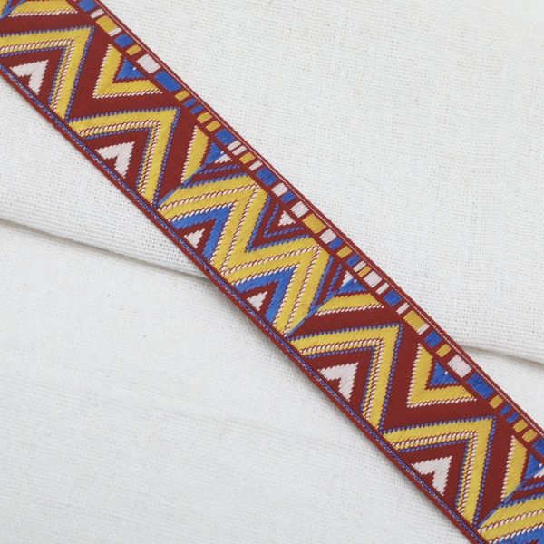 Лента (тесьма) жаккардовая 32.0 мм / 25±1 метров, рис. 8992, (красный/желтый/синий) С1853Г17