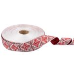 Лента (тесьма) жаккардовая 32.0 мм / 25 метров, Орнамент для северных народов, рис 9788 белый-красный-бордовый, Gamma С3774