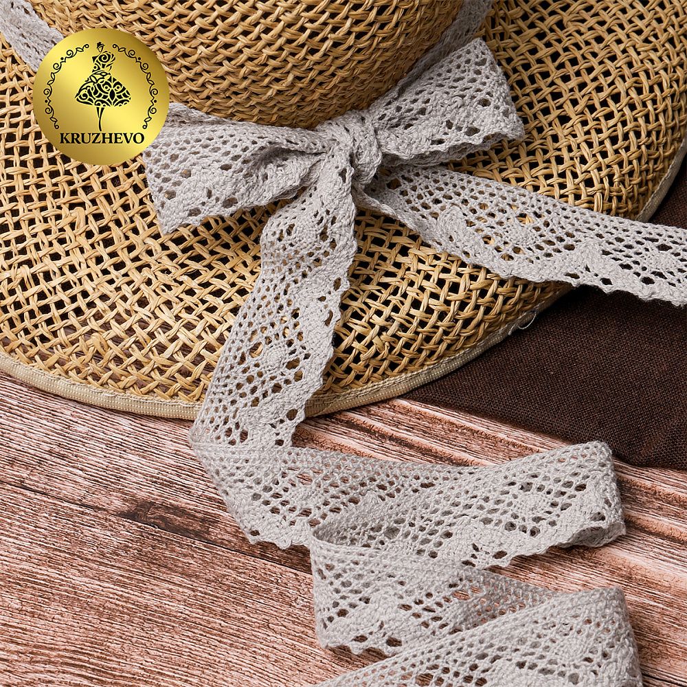 Кружево вязаное (тесьма) 30 мм / 10 метров, диз. 298, цв.22 серый лен, Kruzhevo