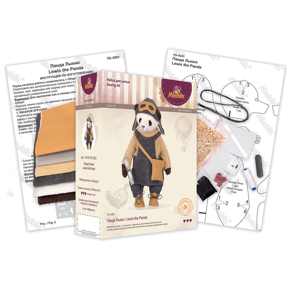 Набор для шитья игрушки Панда Льюис 21 см, Miadolla TD-0301