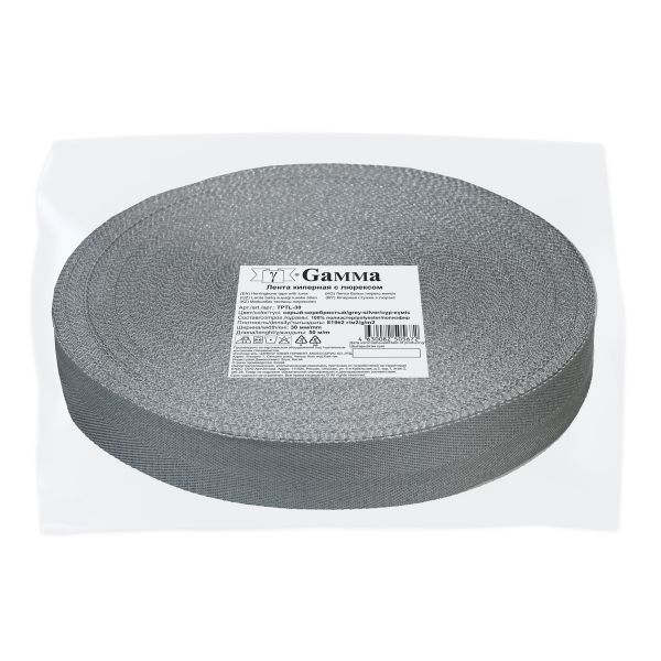 Тесьма (лента) киперная п/э с люрексом 30 мм / 50 метров, серый-серебристый/grey-silver, Gamma TPTL-30