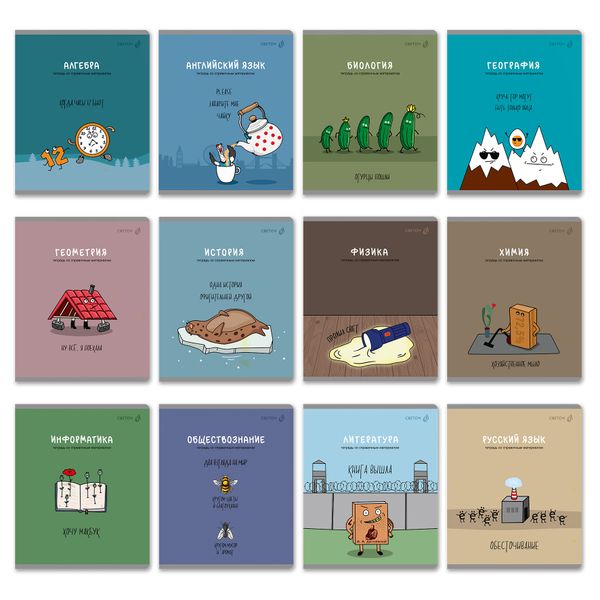 Комплект тетрадей со справочными материалами Большая перемена, выбор.лак, A5 48 л. 12 шт на скобе 65 г/м², белизна 100% 1 шт клетка/линия, 01884 12 предметов, Светоч Т295