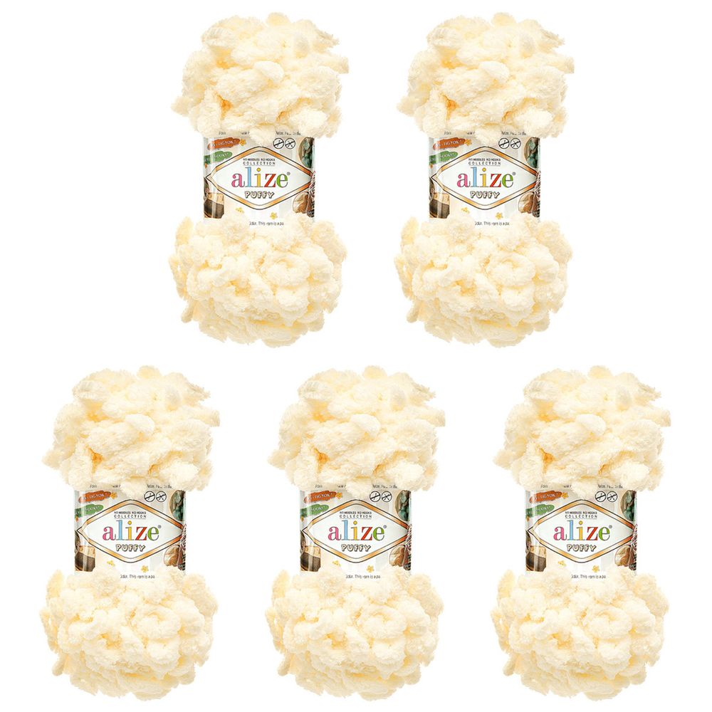 Пряжа Alize (Ализе) Puffy / уп.5 мот. по 100 г, 9м, 1 ваниль