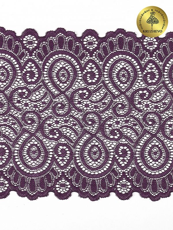 Кружево бельевое эластичное 180 мм / 25 м, 263, цв.076 сливовое вино, Kruzhevo
