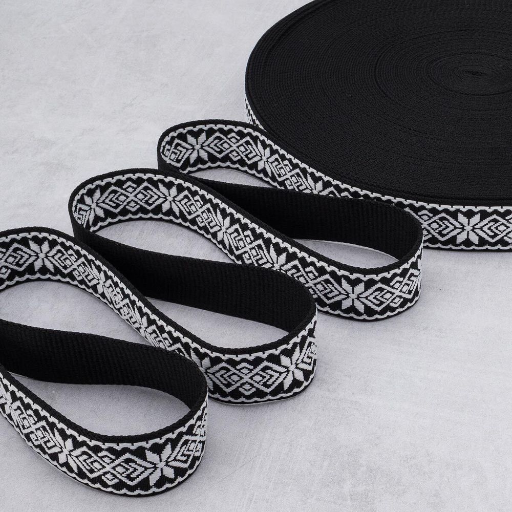 Стропа (ременная лента) 38 мм / 45.72 метра, [34.05 г/пог.м], с принтом 1-сторонняя, T0783 черный/белый, 3Al359