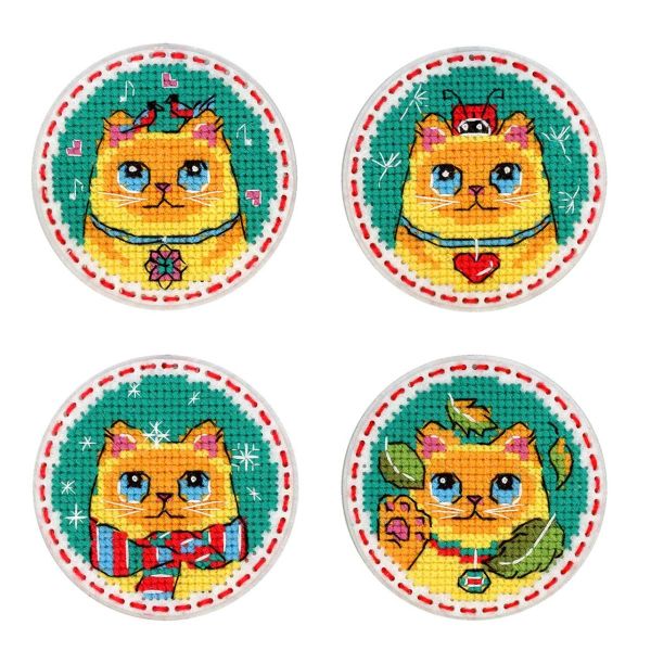 Набор для вышивания на перфорированном фетре МП Студия Коты. Значки. Магниты 6х6 см, Т-977