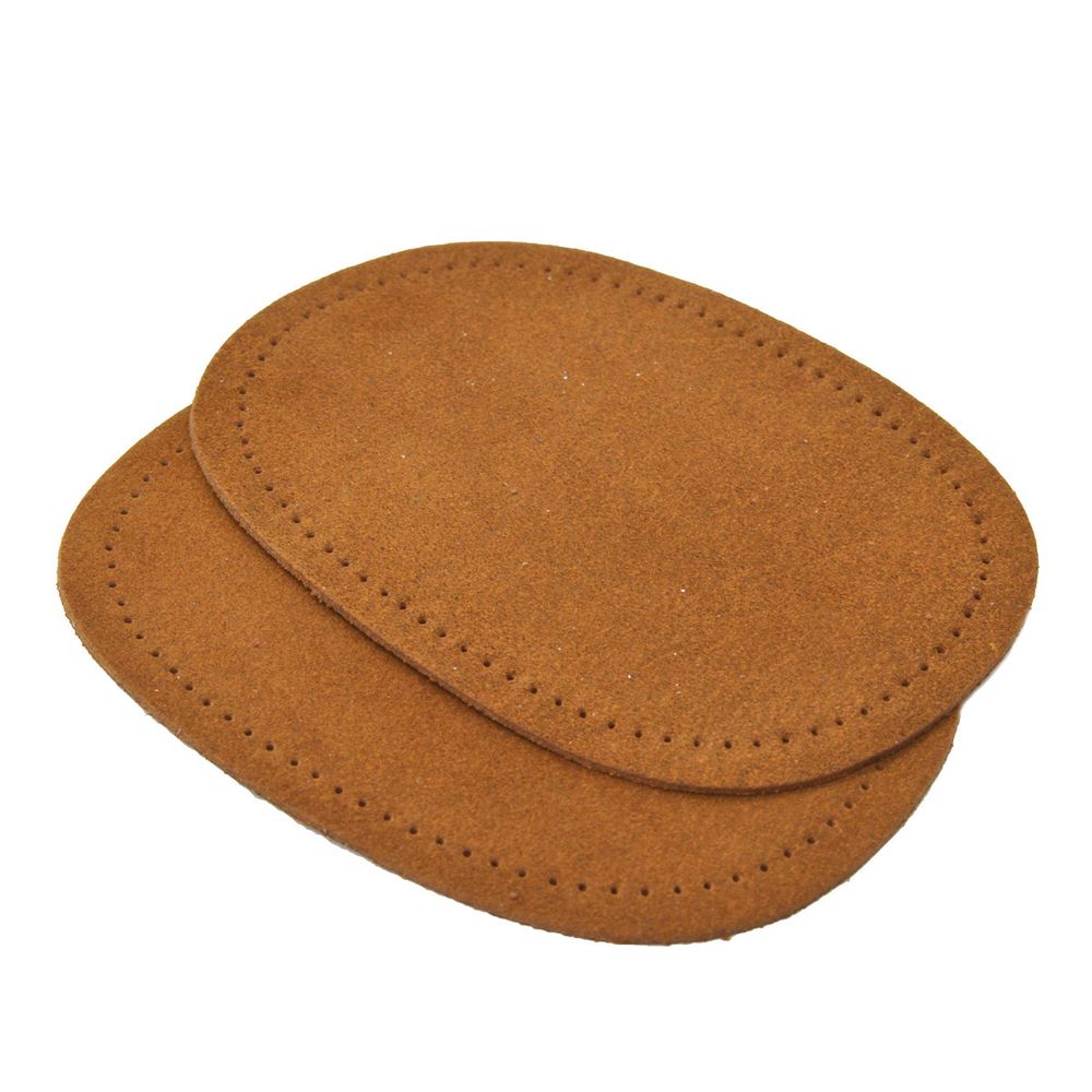 Заплатка, замша, овал средний 10х14см с перфорацией, с тупыми краями, 2 шт в уп, 100% кожа, 32 кэмел