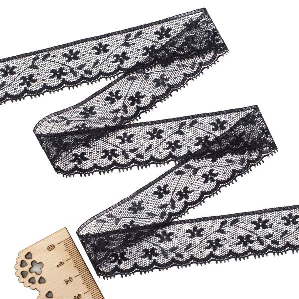 Кружево на сетке 27 мм, 6,8 м, ±4 см, 0623-1266, черный