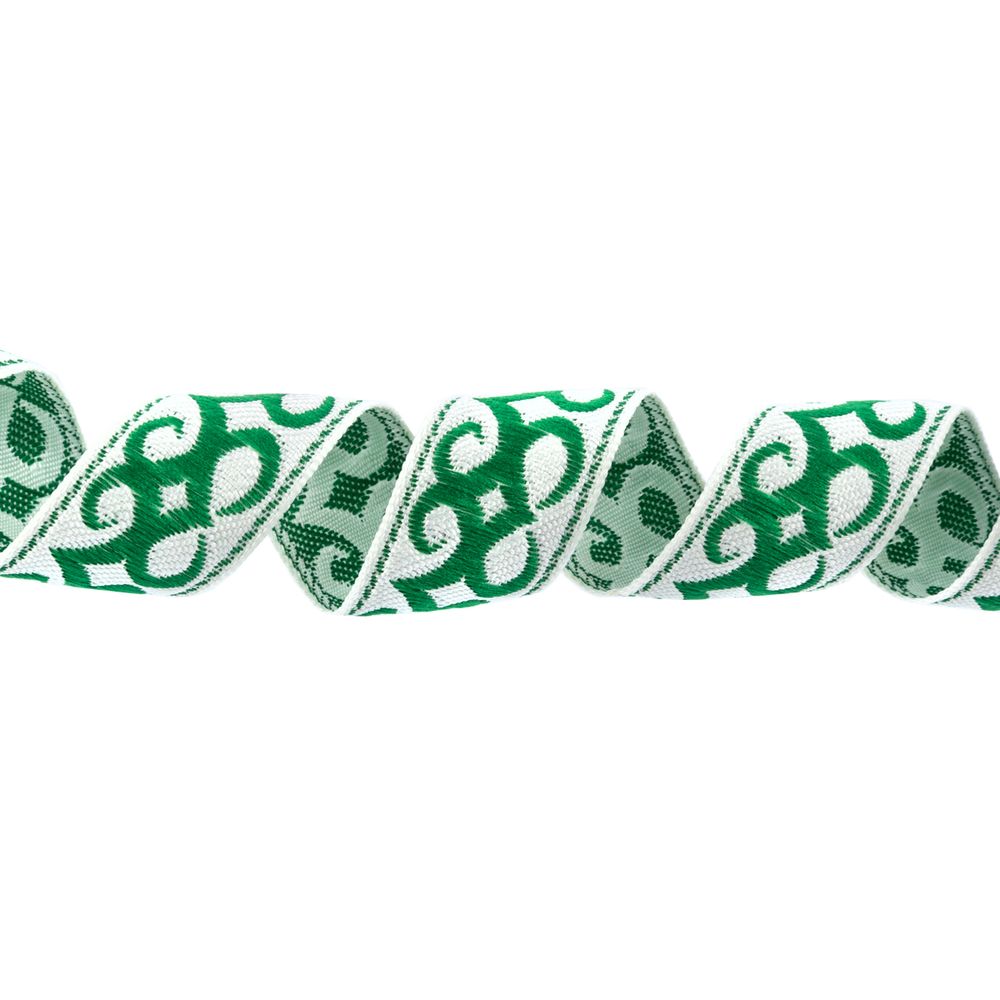 Лента (тесьма) жаккардовая 24.0 мм / 25 метров, Орнамент для северных народов, рис 9787 белый/зеленый (№2), Gamma С3772