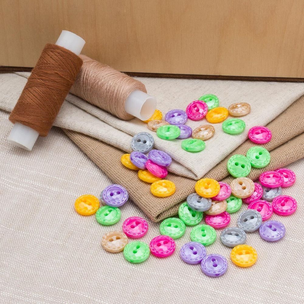 Пуговицы пластиковые 11.5 мм, Цветное ассорти, 6 цветов, набор 52 шт