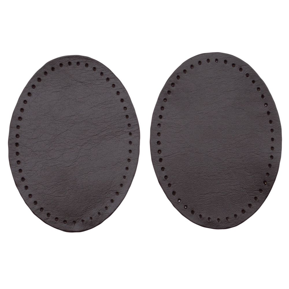 Заплатки пришивные из кожи, овал 6х8,2см с перфорацией, 2 шт, 100% кожа, 03 темно-коричневый, 9114