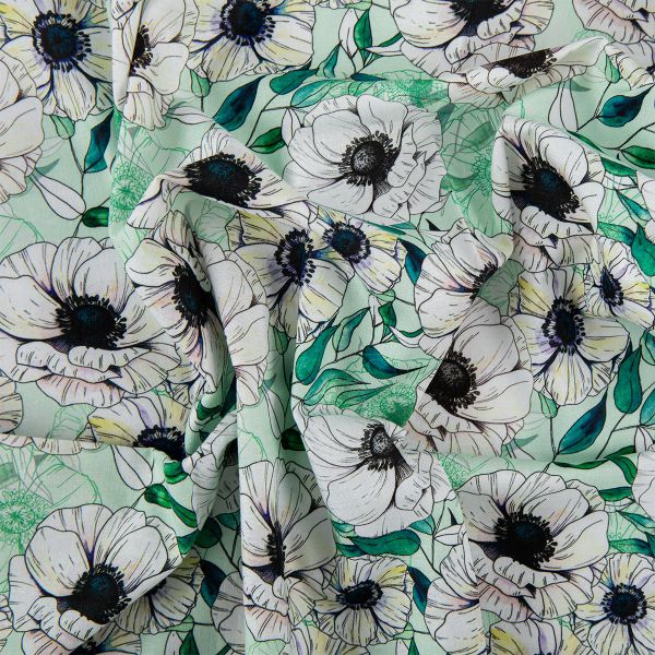 Ткань для пэчворка Peppy Цветущие анемоны 50х55 см, 140±5 г/м², ЦА-02 зеленый