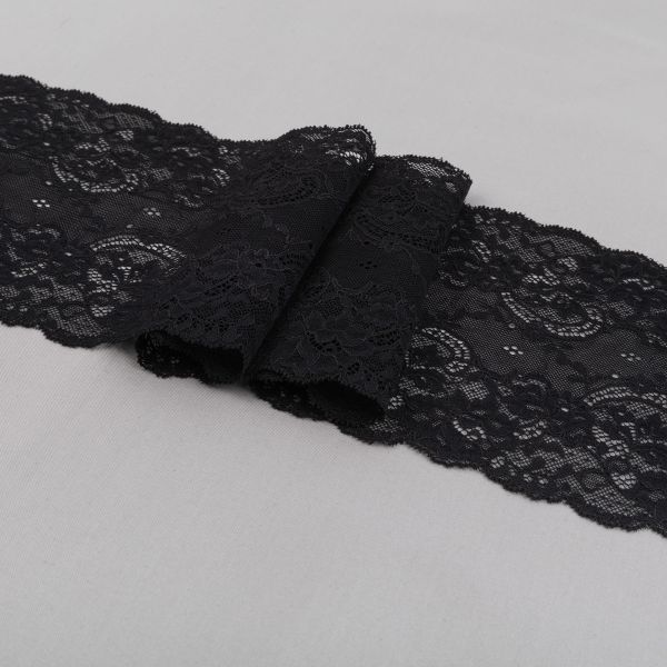 Кружево бельевое эластичное 160 мм / 3±0.2 метра, Турция, черный, Blitz