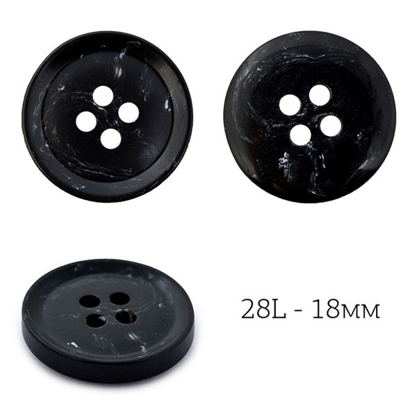 Пуговицы пластик TBY.J.1851 цв.01 черный 28L-18 мм, 4 прокола, 36шт