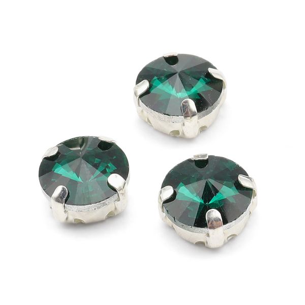 Хрустальные стразы в цапах круглой формы, изумрудный 10 мм, 5 шт. Astra&Craft, РЦ015НН10