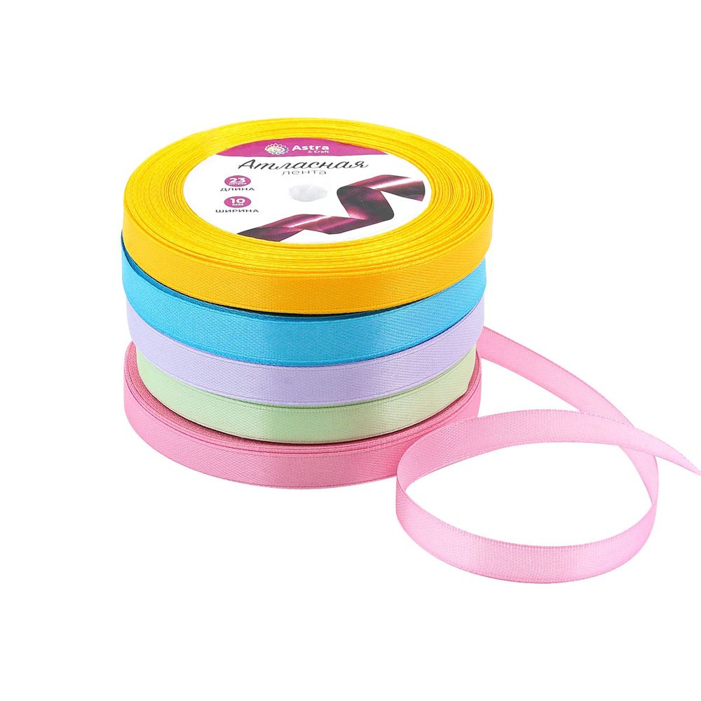 Набор атласных лент 5 цветов по 10.0 мм / 23 метра, летний микс