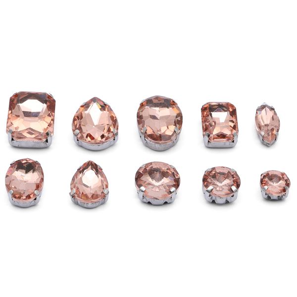 Хрустальные стразы в металлических цапах, форма страз: МИКС, персиковый, 10 штук, МФ-19
