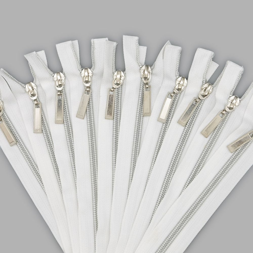 Молния спираль (витая) Т7 (7 мм) 2 зам., разъем., 90 см, никель / белый, 10 шт