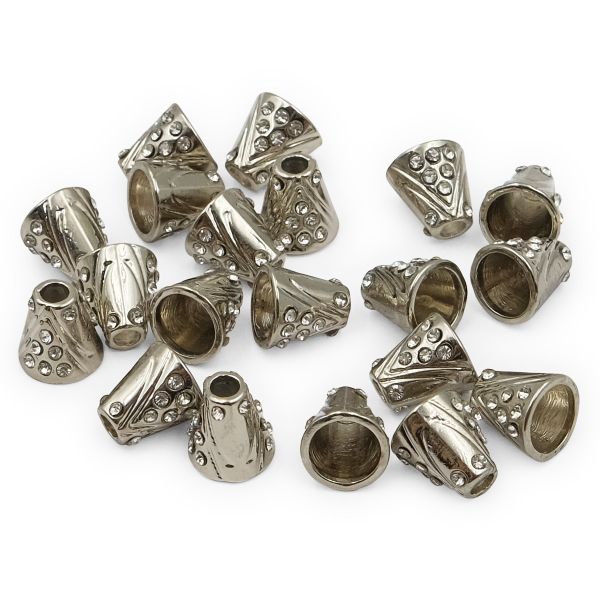 Наконечник для шнура металл колокол со стразами ⌀3,5/8 мм, 11х11 мм (никель), 20 шт