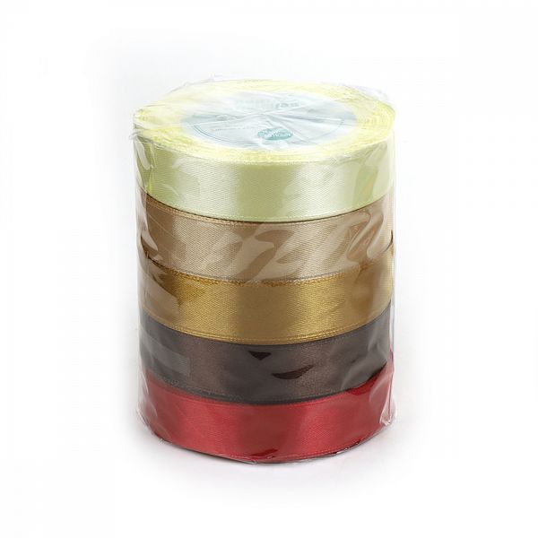 Лента атласная 1-сторонняя 20.0 мм / 5 шт по 22.5±1 метра, набор Шоколад, Magic4Hobby